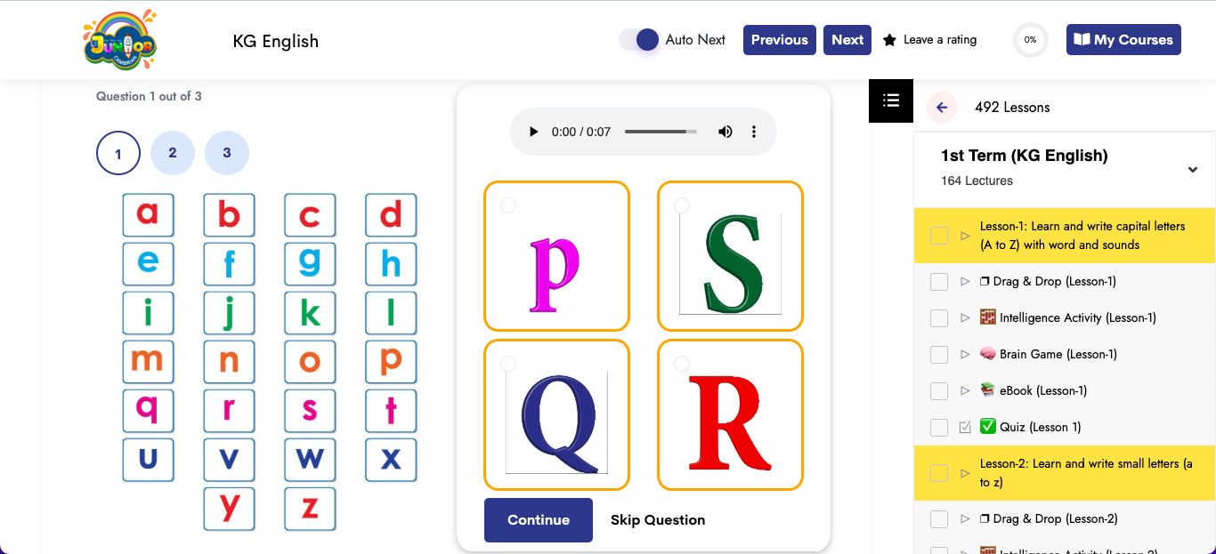 Quiz (Question in Audio Options are Image)